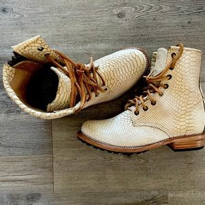 Faux Alligator skin white combat boots